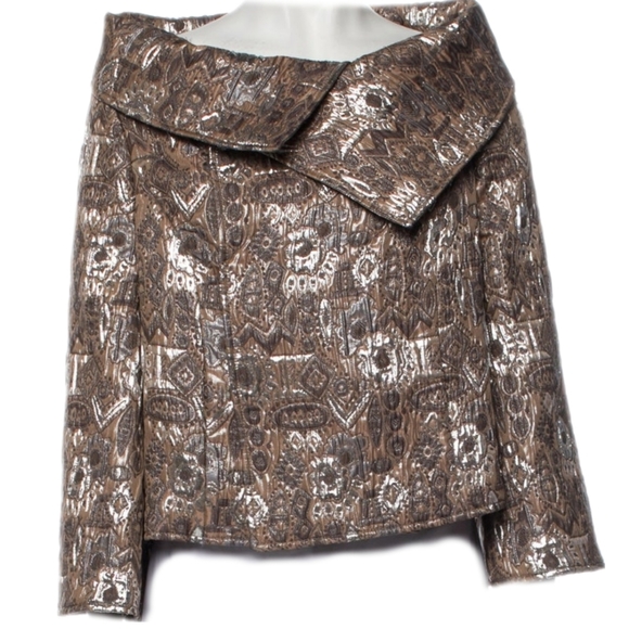 *$4,300 OSCAR DE LA RENTA STUNNING SILVER METALLIC RUNWAY SKIRT SUIT 0 4 S - Picture 11 of 15